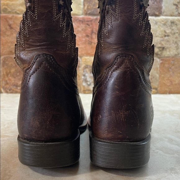 Ariat Kids Cowboy Boots Size 12 Brown Leather Western Aztec Stitch Square Toe - Picture 6 of 15